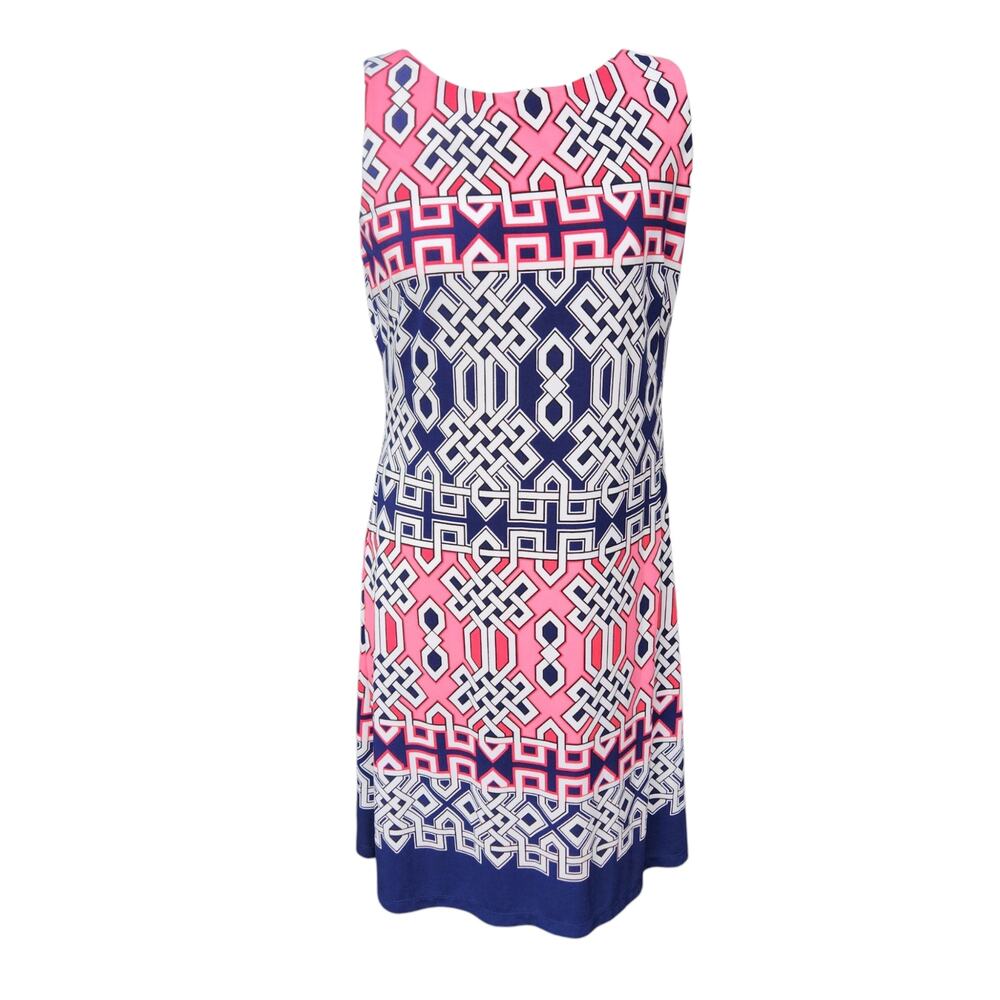 American Living Size 8 Sheath Dress Navy Blue & Pink Geometric